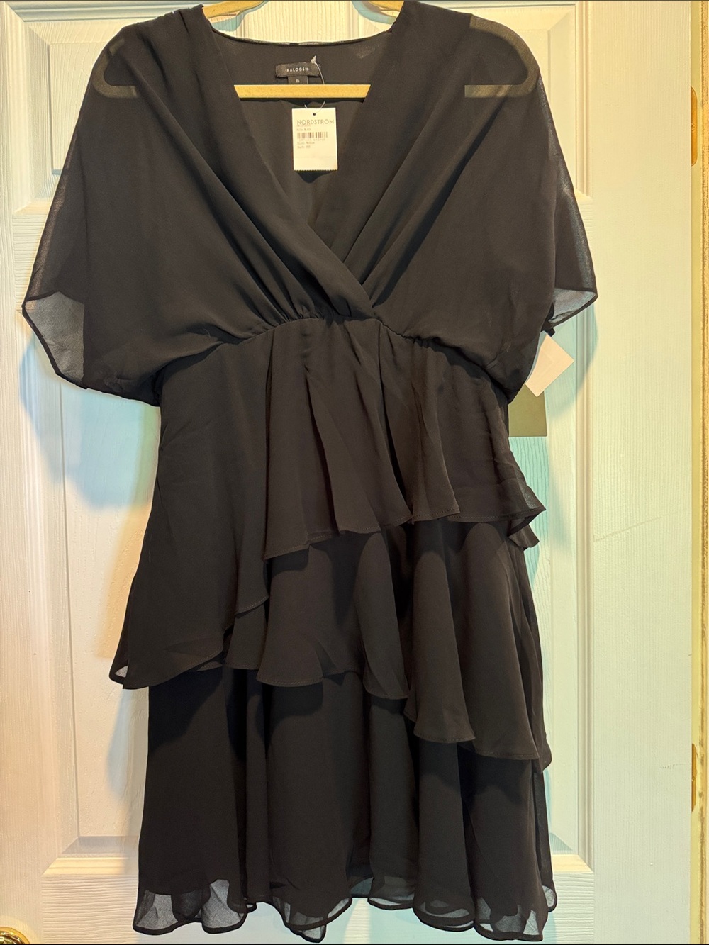 Halogen Black Tiered V-Neck Mini Dress